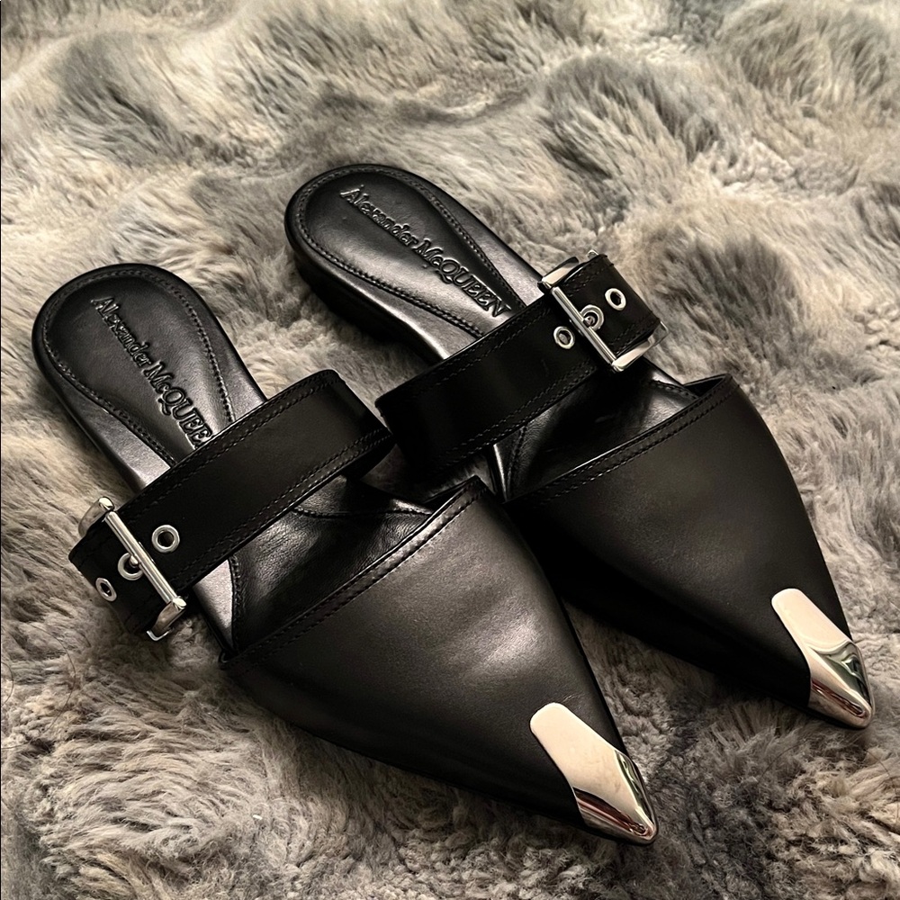 Alexander McQueen Black Mules with Silver Accents